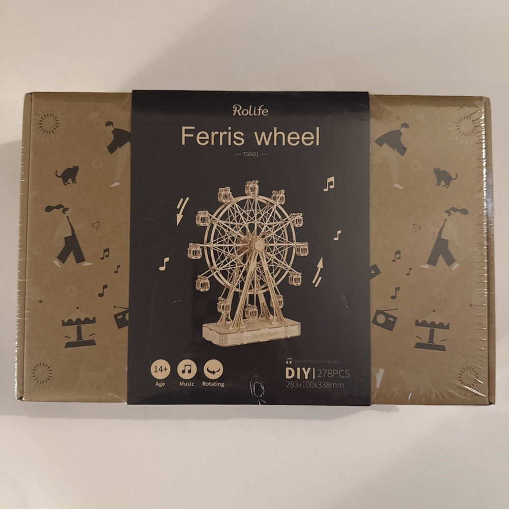 Sealed Rolife Ferris Wheel Wood Model Kit 278pcs TGN01 Rotating Music (Robotime)
